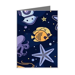 Marine-seamless-pattern-thin-line-memphis-style Mini Greeting Card by uniart180623