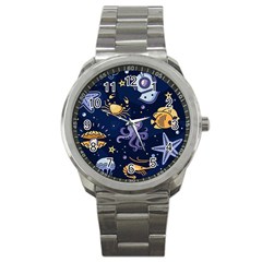 Marine-seamless-pattern-thin-line-memphis-style Sport Metal Watch by uniart180623