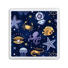 Marine-seamless-pattern-thin-line-memphis-style Memory Card Reader (square) by uniart180623