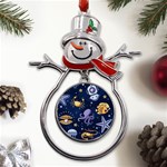 Marine-seamless-pattern-thin-line-memphis-style Metal Snowman Ornament Front