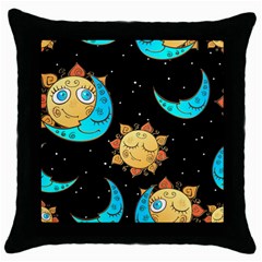 Seamless-pattern-with-sun-moon-children Throw Pillow Case (black) by uniart180623