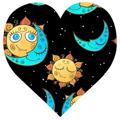 Seamless-pattern-with-sun-moon-children Wooden Puzzle Heart by uniart180623