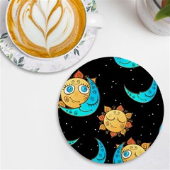 Seamless-pattern-with-sun-moon-children Uv Print Round Tile Coaster by uniart180623