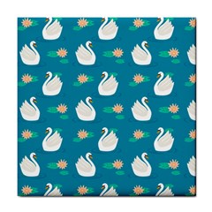 Elegant-swan-pattern-with-water-lily-flowers Tile Coaster by uniart180623