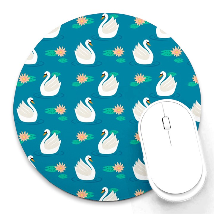 Elegant-swan-pattern-with-water-lily-flowers Round Mousepad