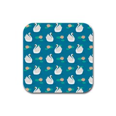 Elegant-swan-pattern-with-water-lily-flowers Rubber Square Coaster (4 Pack) by uniart180623