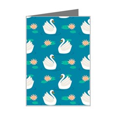 Elegant-swan-pattern-with-water-lily-flowers Mini Greeting Card by uniart180623