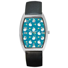 Elegant-swan-pattern-with-water-lily-flowers Barrel Style Metal Watch by uniart180623