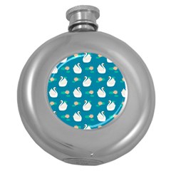 Elegant-swan-pattern-with-water-lily-flowers Round Hip Flask (5 Oz) by uniart180623