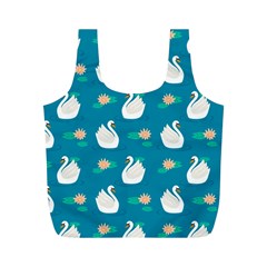 Elegant-swan-pattern-with-water-lily-flowers Full Print Recycle Bag (m) by uniart180623