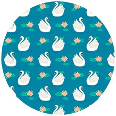 Elegant-swan-pattern-with-water-lily-flowers Wooden Puzzle Round by uniart180623