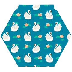 Elegant-swan-pattern-with-water-lily-flowers Wooden Puzzle Hexagon by uniart180623