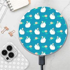 Elegant-swan-pattern-with-water-lily-flowers Wireless Fast Charger(white) by uniart180623