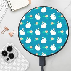 Elegant-swan-pattern-with-water-lily-flowers Wireless Fast Charger(black) by uniart180623