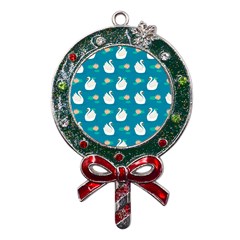 Elegant-swan-pattern-with-water-lily-flowers Metal X mas Lollipop With Crystal Ornament