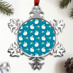 Elegant-swan-pattern-with-water-lily-flowers Metal Small Snowflake Ornament by uniart180623