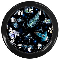 Colorful-abstract-pattern-consisting-glowing-lights-luminescent-images-marine-plankton-dark Wall Clock (black) by uniart180623