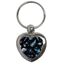 Colorful-abstract-pattern-consisting-glowing-lights-luminescent-images-marine-plankton-dark Key Chain (heart)