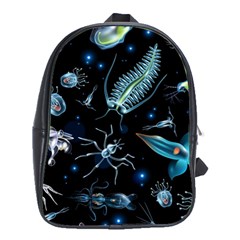 Colorful-abstract-pattern-consisting-glowing-lights-luminescent-images-marine-plankton-dark School Bag (xl) by uniart180623