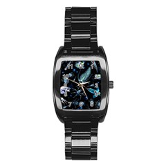 Colorful-abstract-pattern-consisting-glowing-lights-luminescent-images-marine-plankton-dark Stainless Steel Barrel Watch by uniart180623