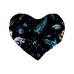 Colorful-abstract-pattern-consisting-glowing-lights-luminescent-images-marine-plankton-dark Standard 16  Premium Flano Heart Shape Cushions by uniart180623