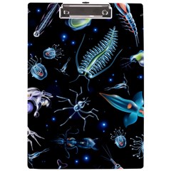 Colorful-abstract-pattern-consisting-glowing-lights-luminescent-images-marine-plankton-dark A4 Acrylic Clipboard by uniart180623