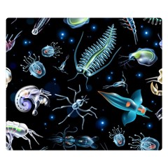 Colorful-abstract-pattern-consisting-glowing-lights-luminescent-images-marine-plankton-dark Premium Plush Fleece Blanket (small) by uniart180623