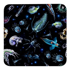 Colorful-abstract-pattern-consisting-glowing-lights-luminescent-images-marine-plankton-dark Square Glass Fridge Magnet (4 Pack) by uniart180623