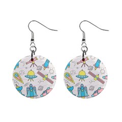 Cute-seamless-pattern-with-space Mini Button Earrings by uniart180623