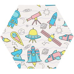 Cute-seamless-pattern-with-space Wooden Puzzle Hexagon by uniart180623