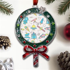 Cute-seamless-pattern-with-space Metal X mas Lollipop With Crystal Ornament