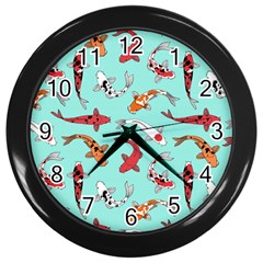 Pattern-with-koi-fishes Wall Clock (black) by uniart180623