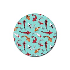 Pattern-with-koi-fishes Rubber Coaster (round) by uniart180623