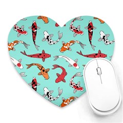 Pattern-with-koi-fishes Heart Mousepad by uniart180623