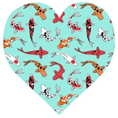 Pattern-with-koi-fishes Wooden Puzzle Heart by uniart180623