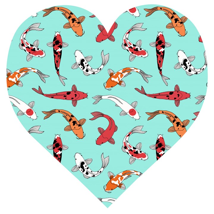 Pattern-with-koi-fishes Wooden Puzzle Heart