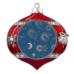 Seamless-galaxy-pattern Metal Snowflake And Bell Red Ornament by uniart180623