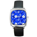 Blooming-seamless-pattern-blue-colors Square Metal Watch Front