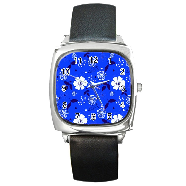 Blooming-seamless-pattern-blue-colors Square Metal Watch