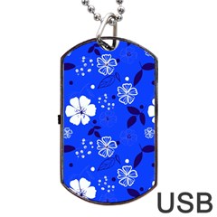 Blooming-seamless-pattern-blue-colors Dog Tag Usb Flash (one Side) by uniart180623