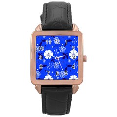 Blooming-seamless-pattern-blue-colors Rose Gold Leather Watch  by uniart180623