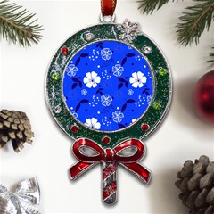 Blooming-seamless-pattern-blue-colors Metal X mas Lollipop With Crystal Ornament