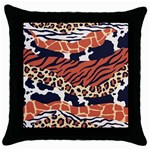 Mixed-animal-skin-print-safari-textures-mix-leopard-zebra-tiger-skins-patterns-luxury-animals-textur Throw Pillow Case (Black) Front