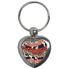 Mixed-animal-skin-print-safari-textures-mix-leopard-zebra-tiger-skins-patterns-luxury-animals-textur Key Chain (heart)