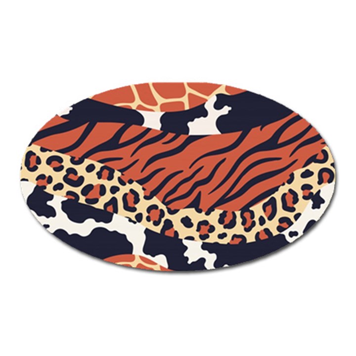 Mixed-animal-skin-print-safari-textures-mix-leopard-zebra-tiger-skins-patterns-luxury-animals-textur Oval Magnet