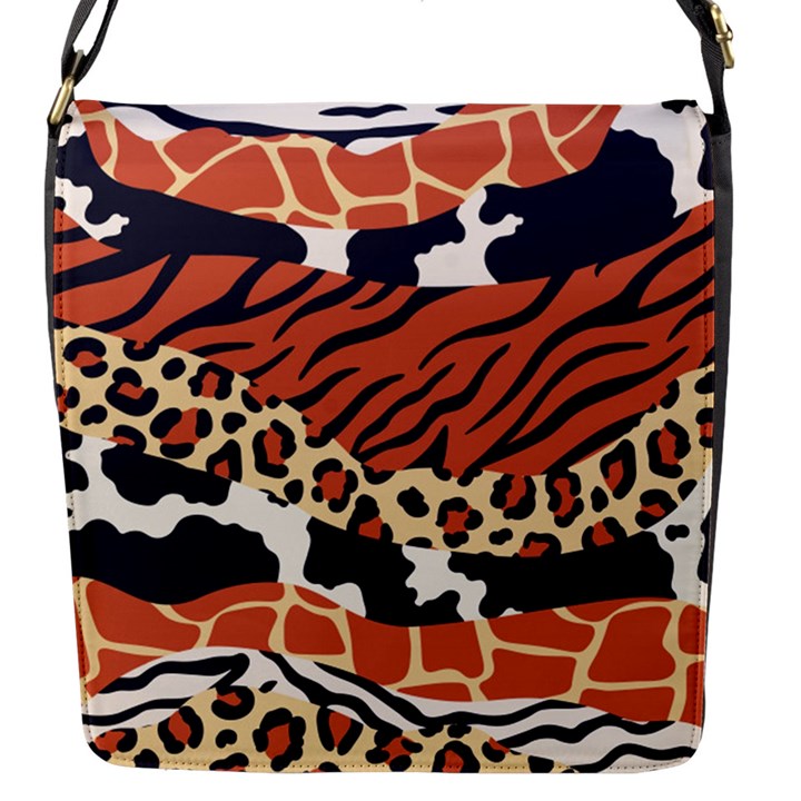 Mixed-animal-skin-print-safari-textures-mix-leopard-zebra-tiger-skins-patterns-luxury-animals-textur Flap Closure Messenger Bag (S)