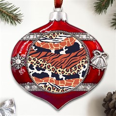 Mixed-animal-skin-print-safari-textures-mix-leopard-zebra-tiger-skins-patterns-luxury-animals-textur Metal Snowflake And Bell Red Ornament by uniart180623