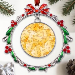 Cheese-slices-seamless-pattern-cartoon-style Metal X mas Wreath Ribbon Ornament