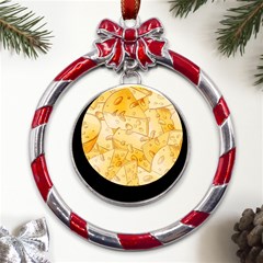 Cheese-slices-seamless-pattern-cartoon-style Metal Red Ribbon Round Ornament by uniart180623