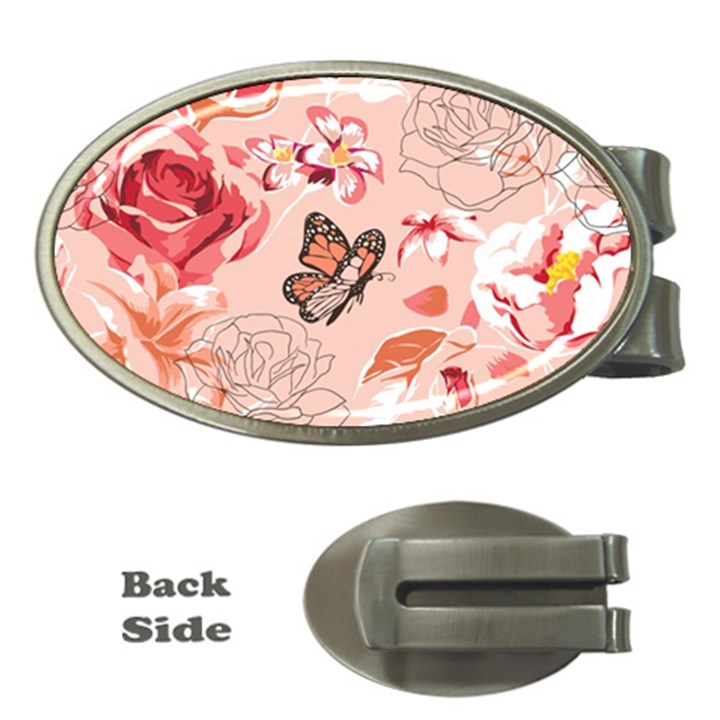 Beautiful-seamless-spring-pattern-with-roses-peony-orchid-succulents Money Clips (Oval) 